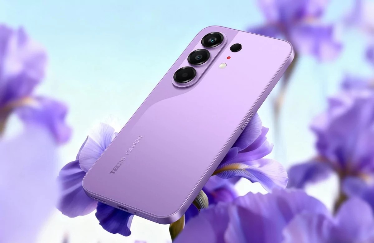 Tecno Camon 50 med stor 6,78-tommers AMOLED-skjerm og slank design i moderne fargefinish.
